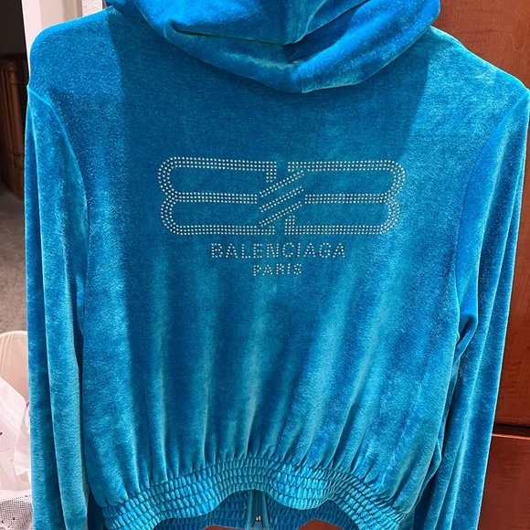 Balenciaga plush hoodie, rich turquoise color! - Picture 1 of 11